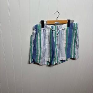 Just Living Blue and Green Vertical Striped Coastal Boho Shorts Resortwear Large